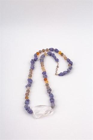 Lila Doğal Taş Uzun Kolye