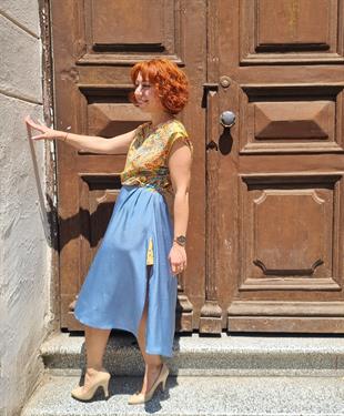 LOISTAA Ebru Desenli Renkli Kumaş Tasarım Kadın Elbise