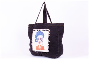 Mavi Saçlı Kız Jean Tote Bag