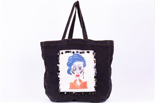 Mavi Saçlı Kız Jean Tote Bag