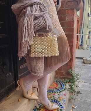 Meriam İnci Boncuk El Örgüsü Gece Mini El Çantası