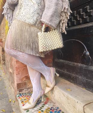 Meriam İnci Boncuk El Örgüsü Gece Mini El Çantası