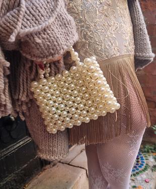 Meriam İnci Boncuk El Örgüsü Gece Mini El Çantası