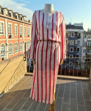 Pembe Çizgili Tunik Elbise