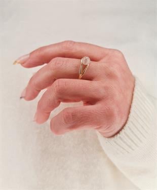 Pembe Kuvars Taşlı Kadın 14 Ayar Altın GümüşYüzük