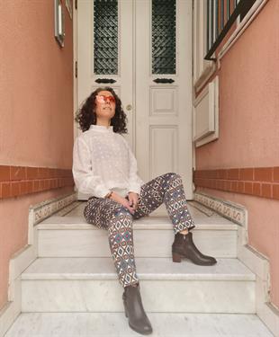 Retro Desen Cigarette Normal Bel Kadın Pantolon