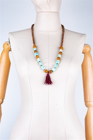 Sandal Ağacı Doğal Taşlı Kolye