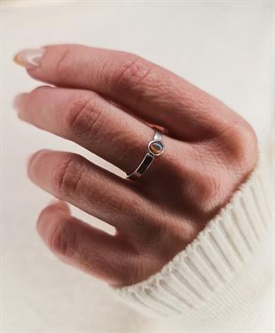 Sarı Opalit Tek Taş Gümüş İnce Kadın Yüzük