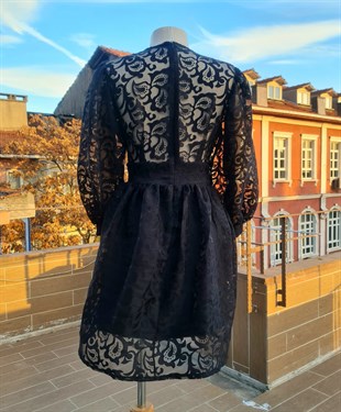 Siyah Desenli Transparan Elbise