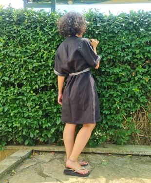 Siyah Keten Kimono