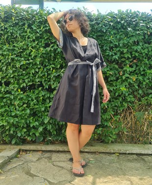 Siyah Keten Kimono