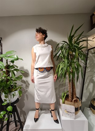 Tot Blanc Kadife Elbise