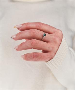 Yeşil Akik Tek Taş Gümüş Kadın Çıtır Yüzük