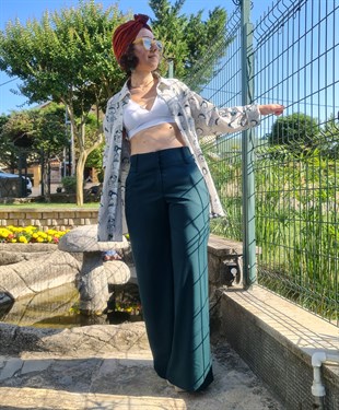 Yeşil Bol Paça Kadın Pantolon