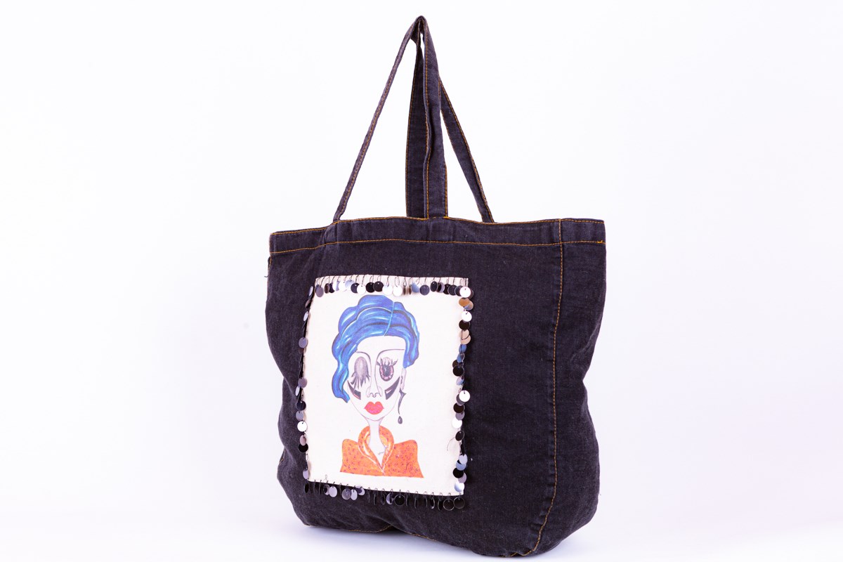 Mavi Saçlı Kız Jean Tote Bag