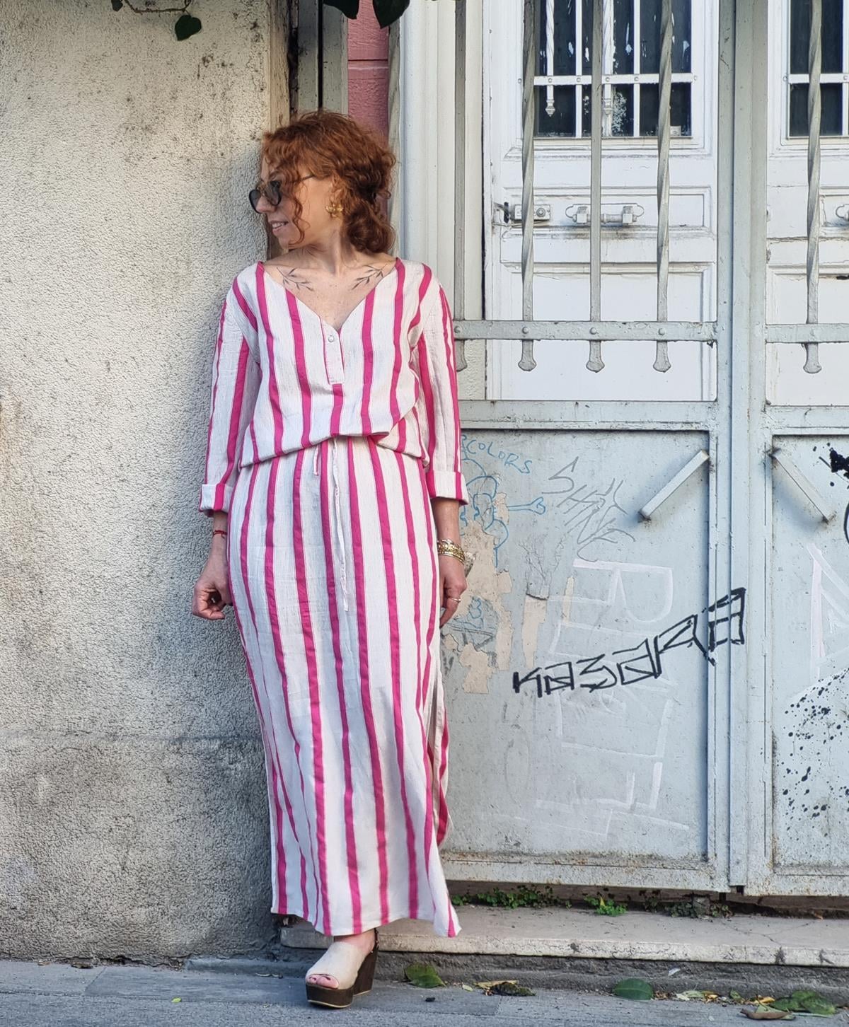 Pembe Çizgili Tunik Elbise