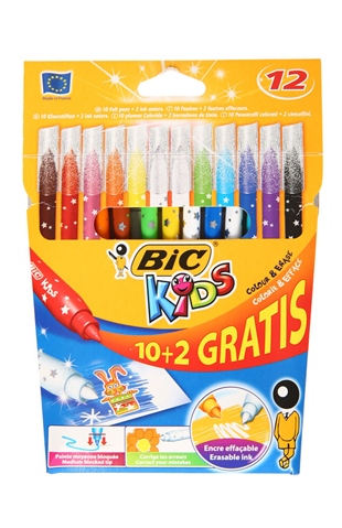 BIC KIDS KEÇELİ KALEM 10+2 RENK SİLİNEBİLİR