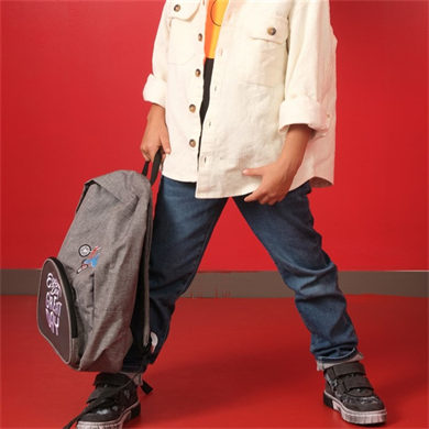 Byc Dino Deri Detaylı Erkek Çocuk Sırt Çantası Gri