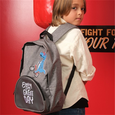 Byc Dino Deri Detaylı Erkek Çocuk Sırt Çantası Gri