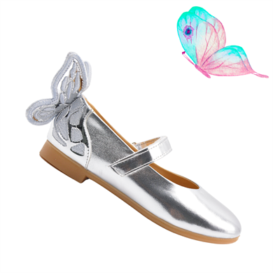 Mariposa Kelebek Figürü Detaylı Kız Çocuk Babet Ayakkabı Gümüş Rengi