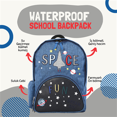 Space Fun Uzay Temalı Erkek Çocuk Sırt Çantası Lacivert