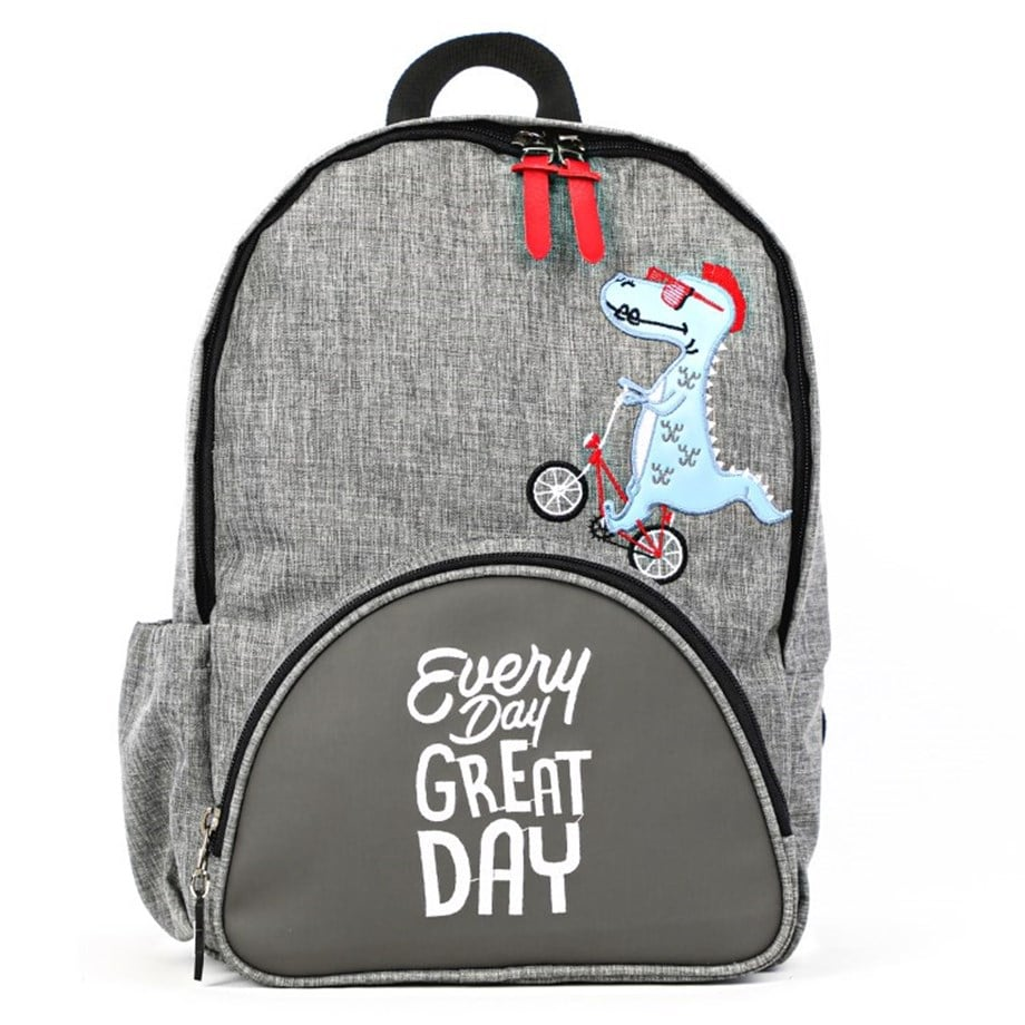 Byc Dino Deri Detaylı Erkek Çocuk Sırt Çantası Gri