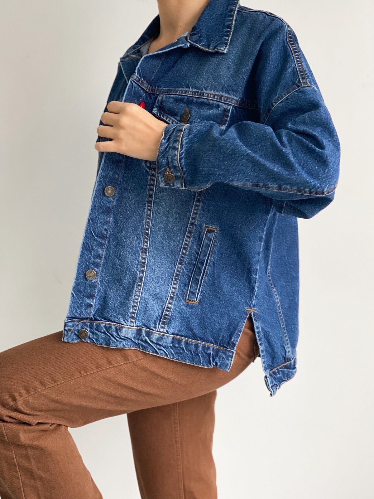 lacivert yırtmaçlı oversize kot ceket