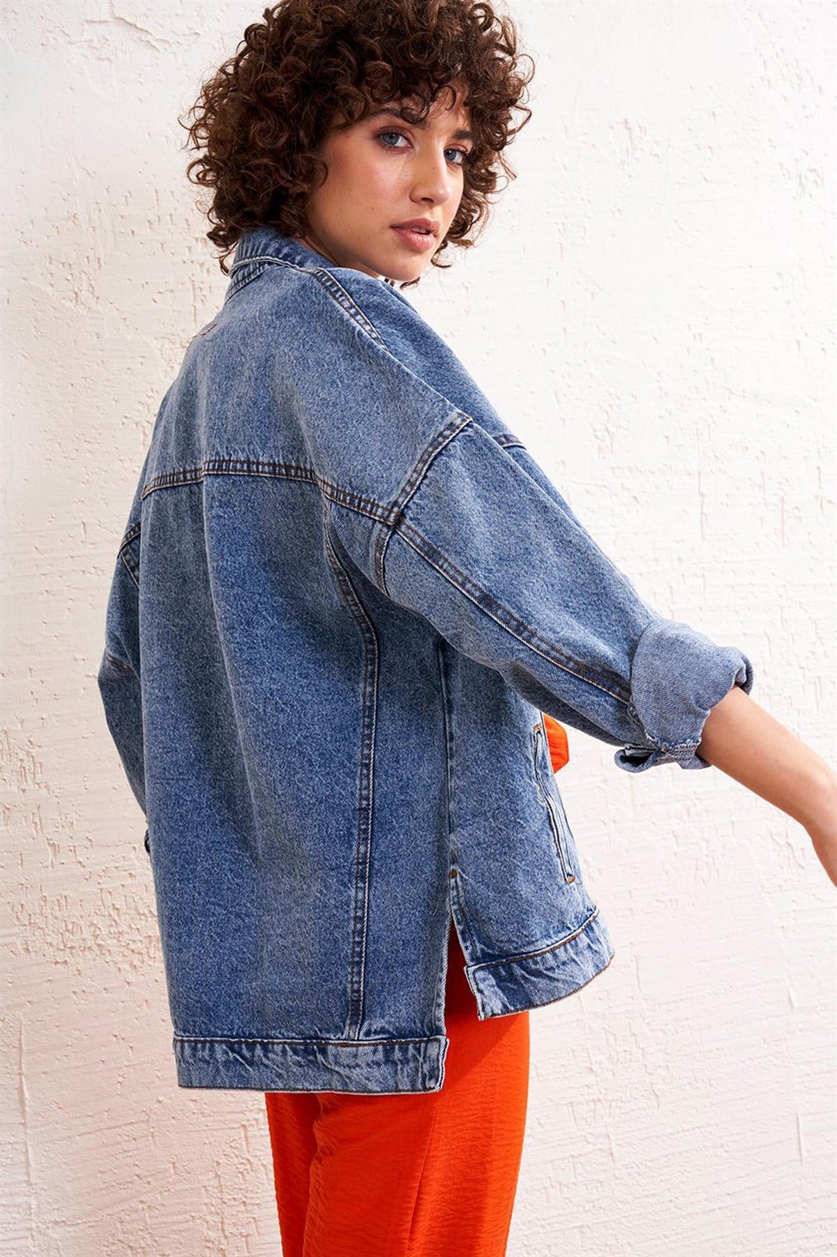 Yırtmaçlı Oversize Kot Ceket