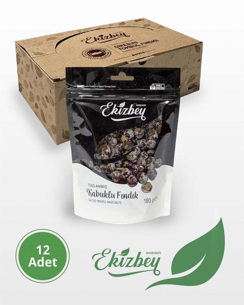 Ekizbey Tuzlanmış Kabuklu Fındık 180g 12 Adet