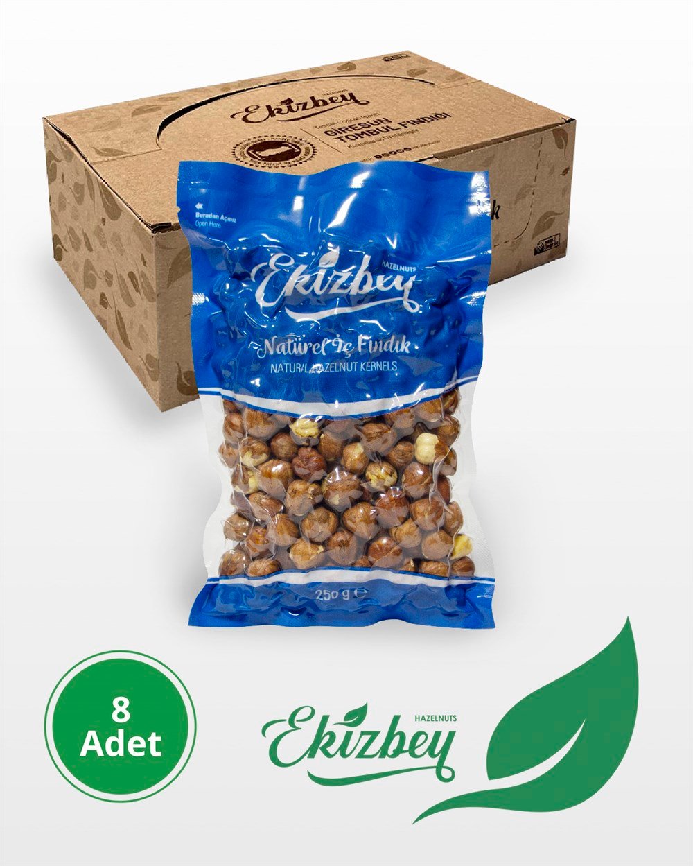Ekizbey Vakum Natürel İç  Fındık 250g 8 Adet