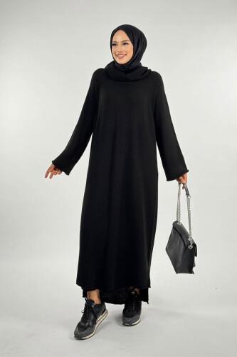 Boğazlı Triko Elbise Siyah 