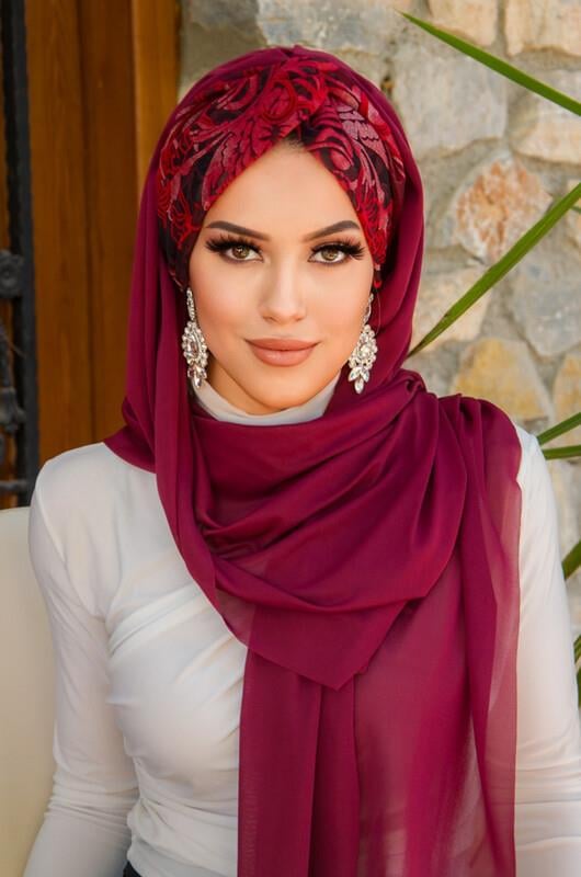 Bordo Siyah Hazır Şal