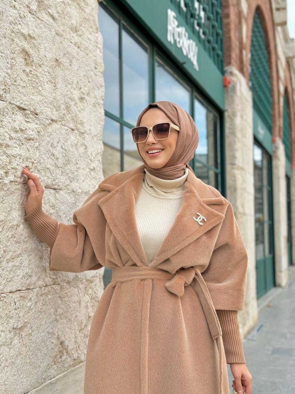 Bronş Detaylı Kaban Vizon