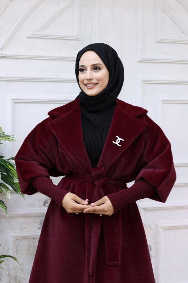 Bronş Detaylı Kap Bordo