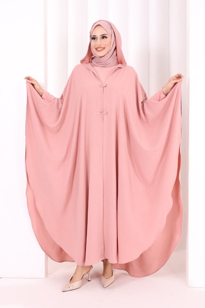 Kapüşonlu Pelerin Gül Kurusu 