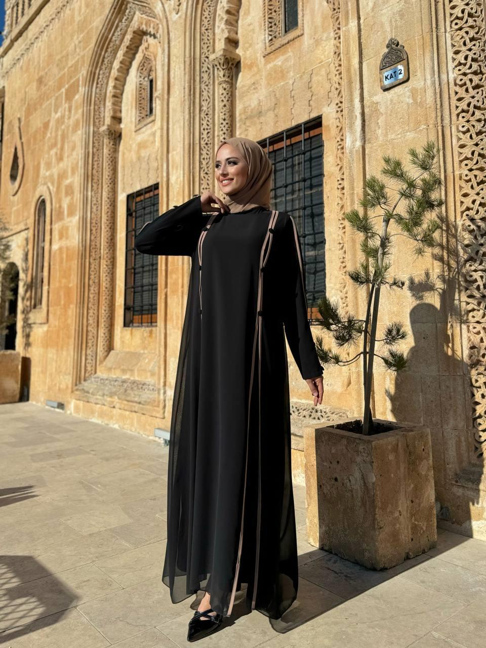 Krep Elbise Siyah Vizon