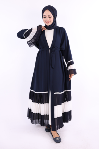 Lacivert Ekru Abaya 