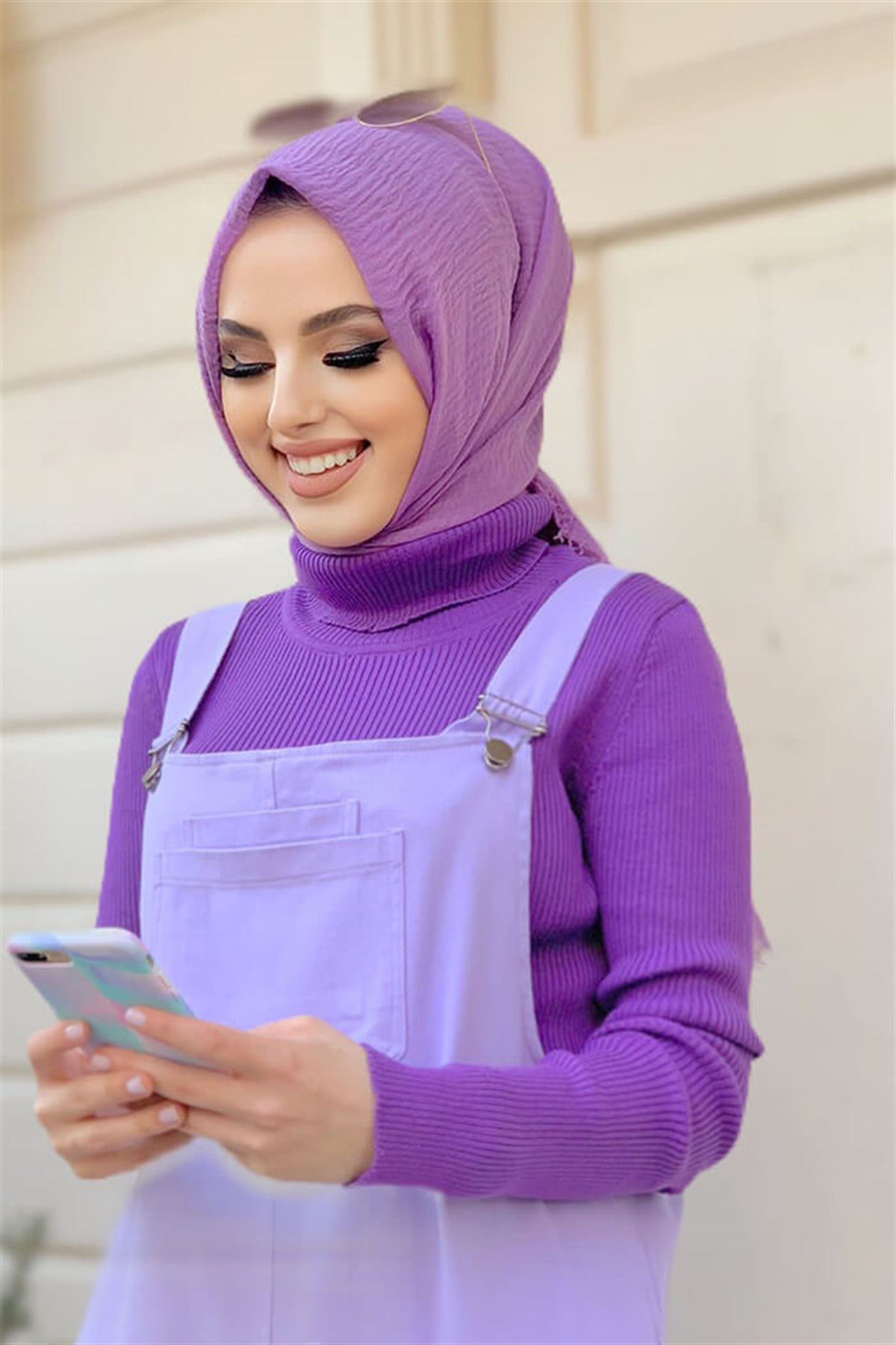 Lila Balıkçı Yaka Triko Kazak 