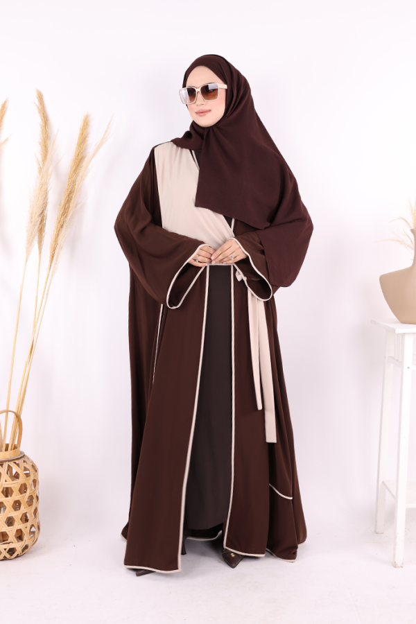 Önden Bağlamalı Abaya Kahverengi