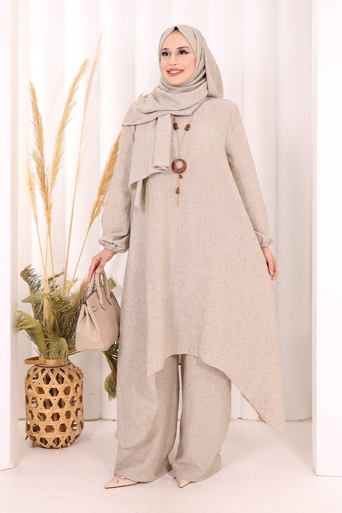 Pantolon Tunik Sal Takım Vizon