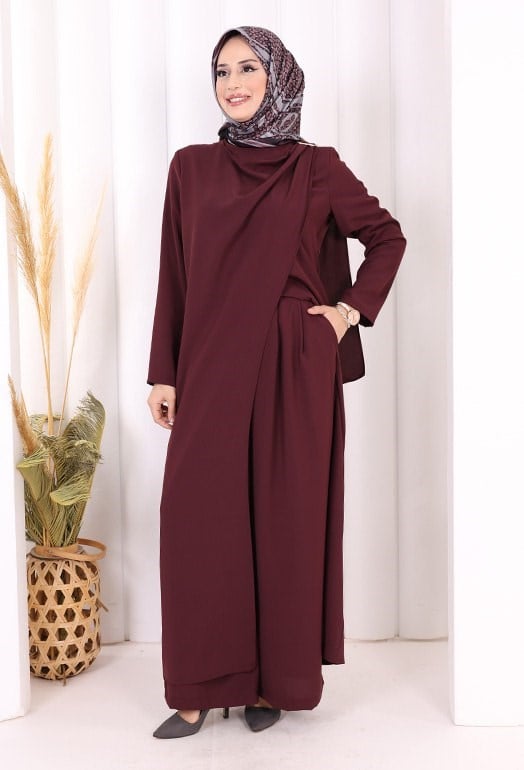 Pantolon Tunik Takım Bordo