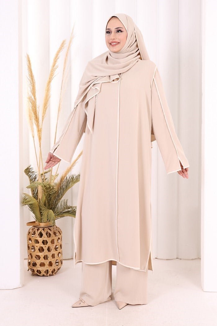 Pantolon Tunik Ve Şal Takım Vizon