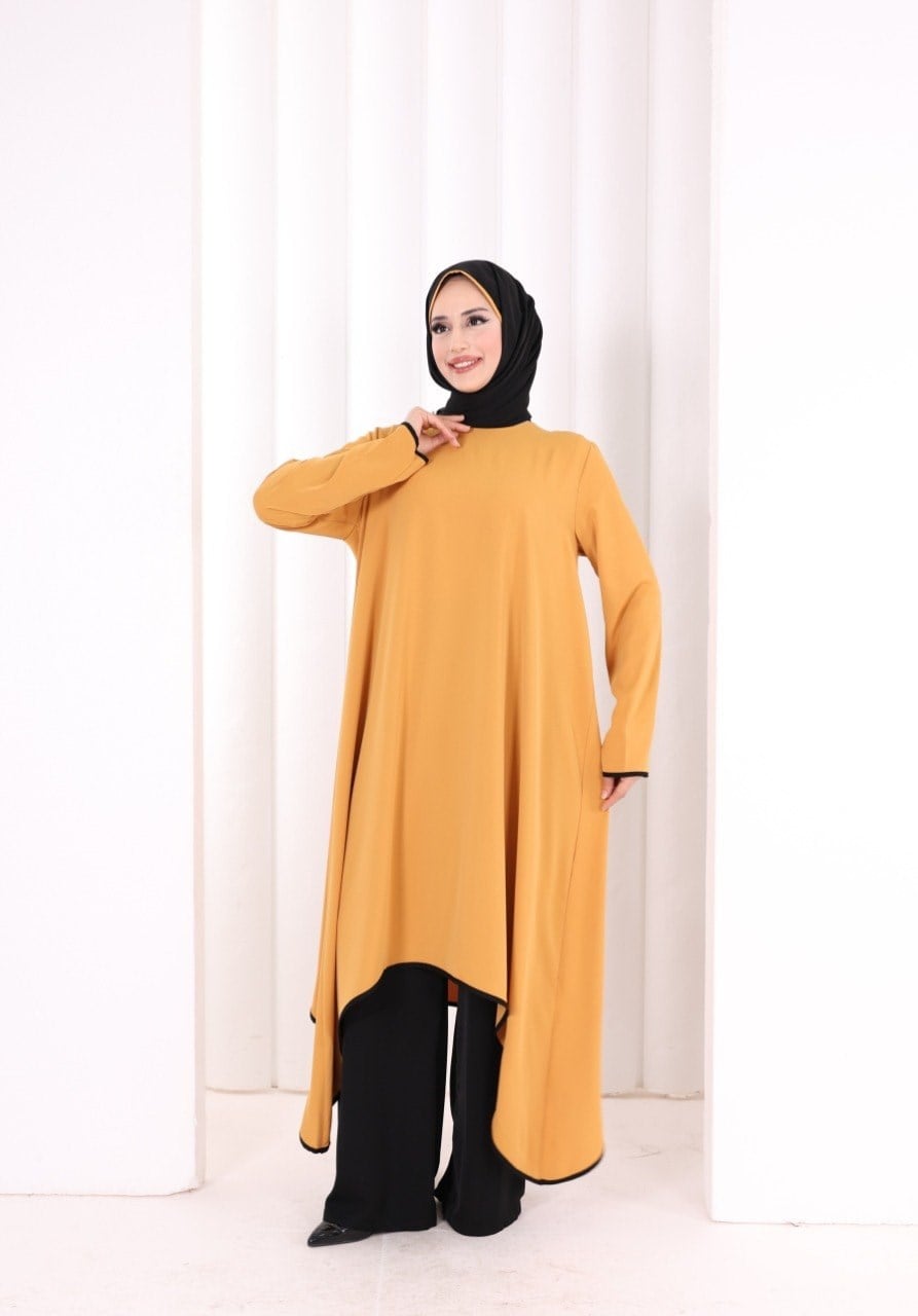 Pantolun Tunik Şal Takım Hardal