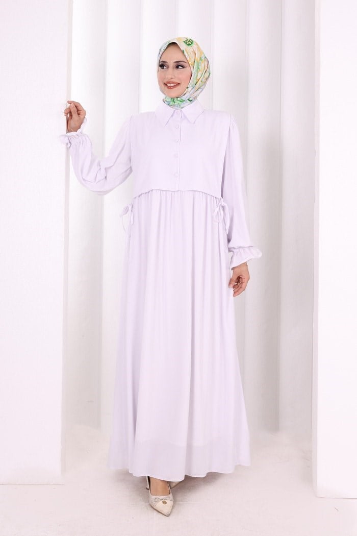 Pelerinli Elbise Ekru