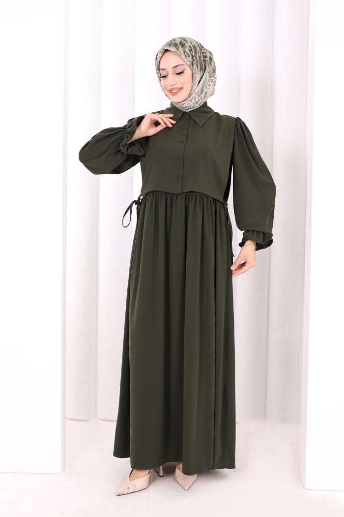 Pelerinli Elbise Haki