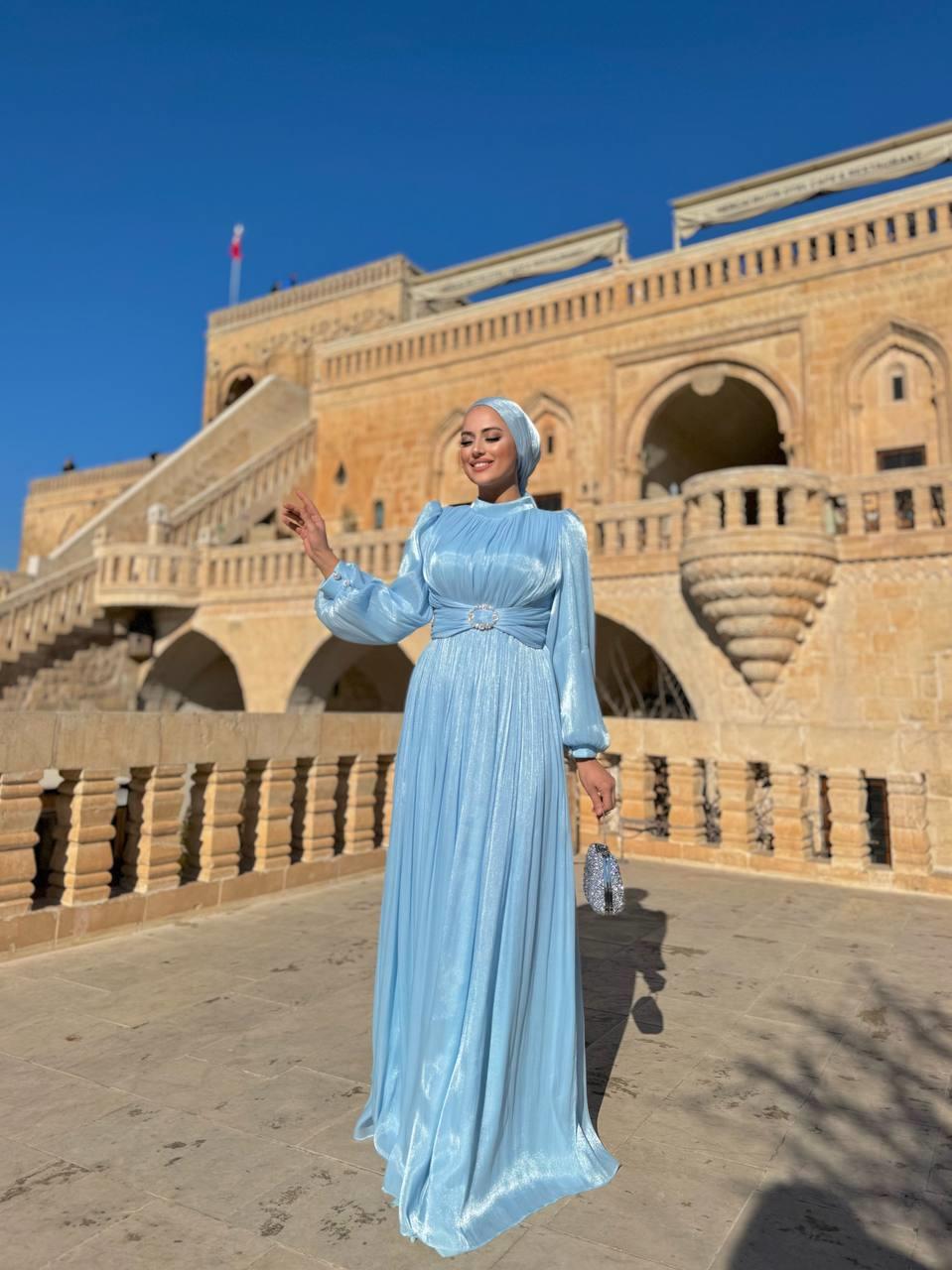 Pileli Abiye Elbise Bebe Mavi