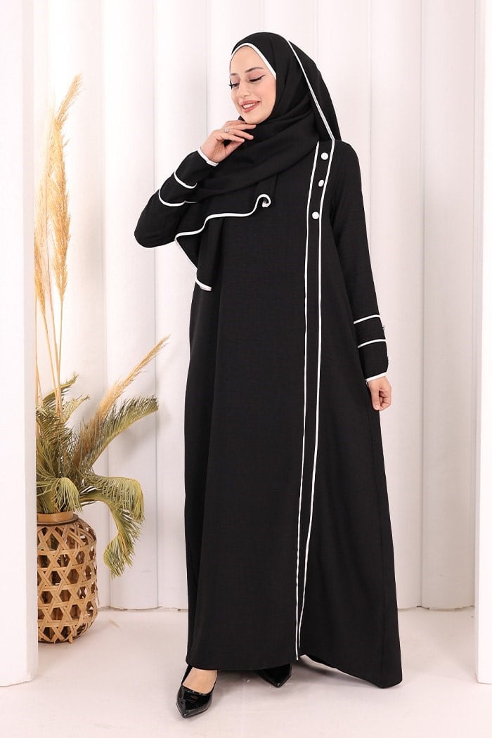 Şeritli  Elbise Takım Siyah