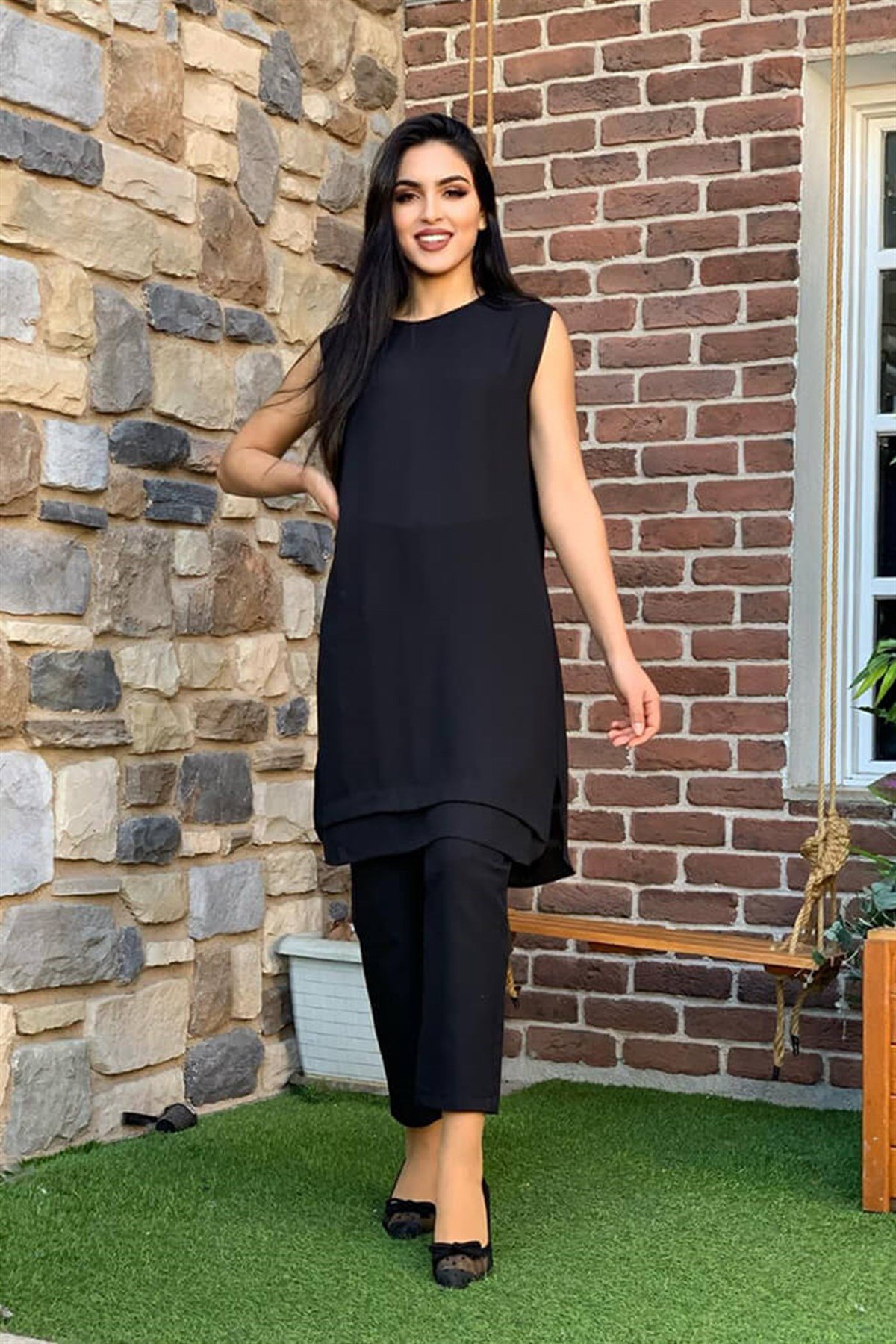 Siyah Japone Kol İçlik Tunik 