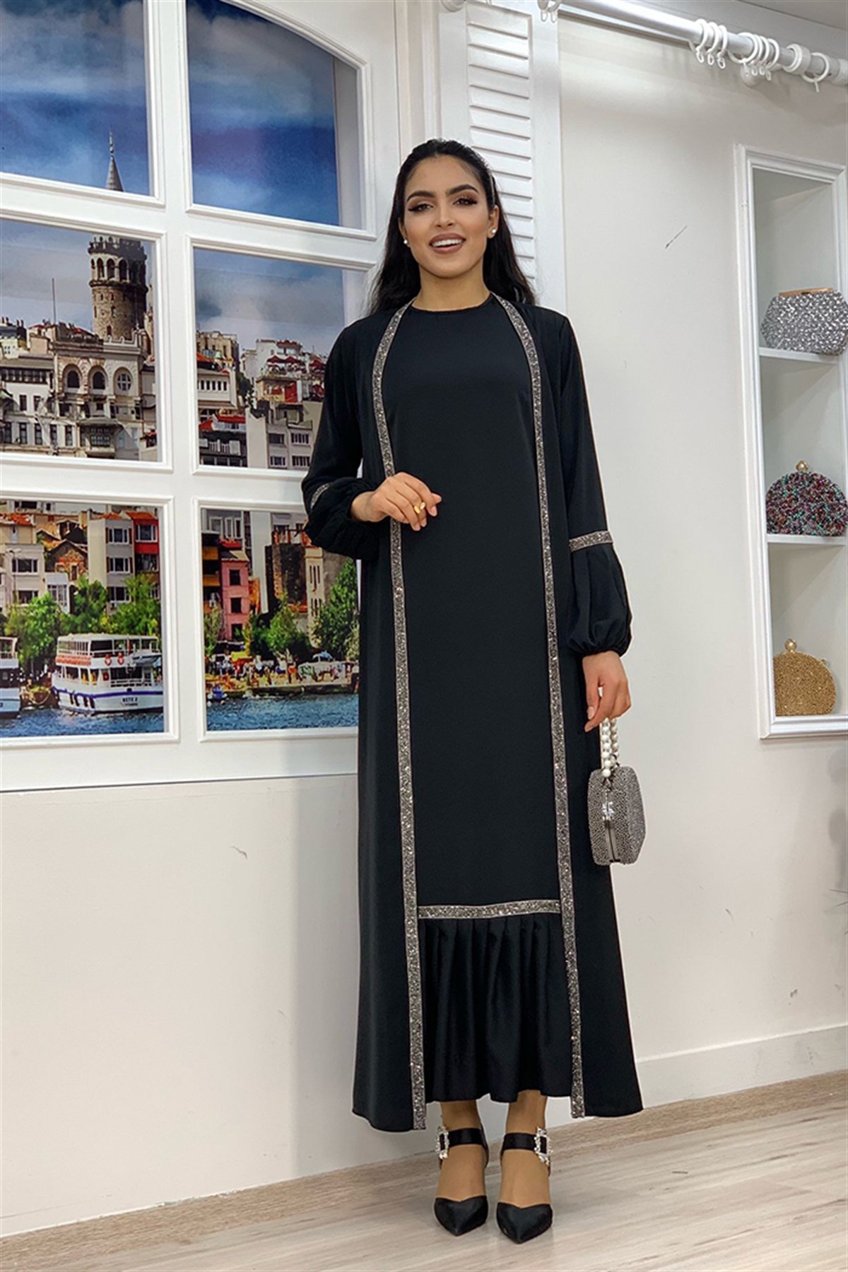 Siyah Taşlı Detay Takım 