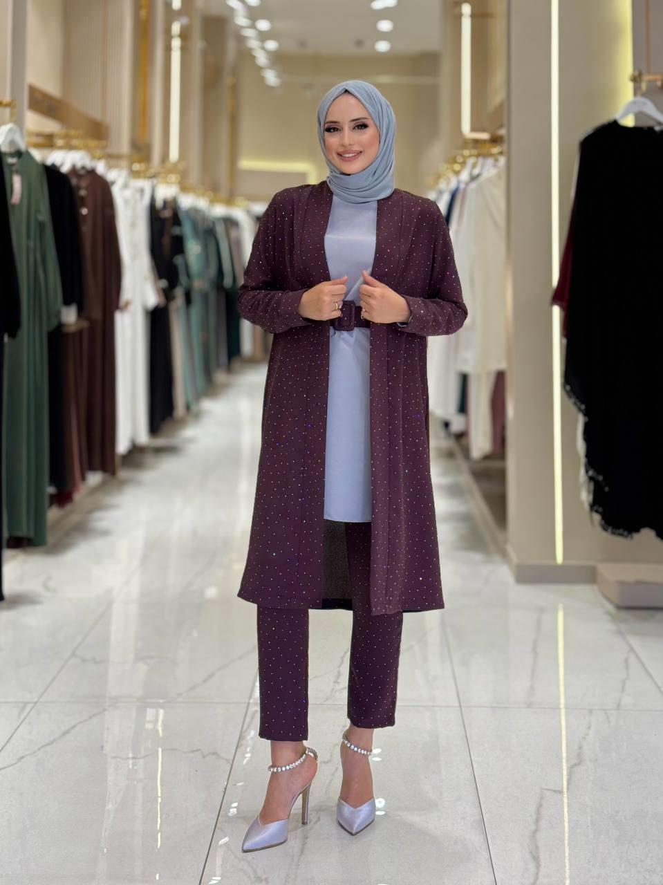 Taşlı Abiye Takim Bordo 